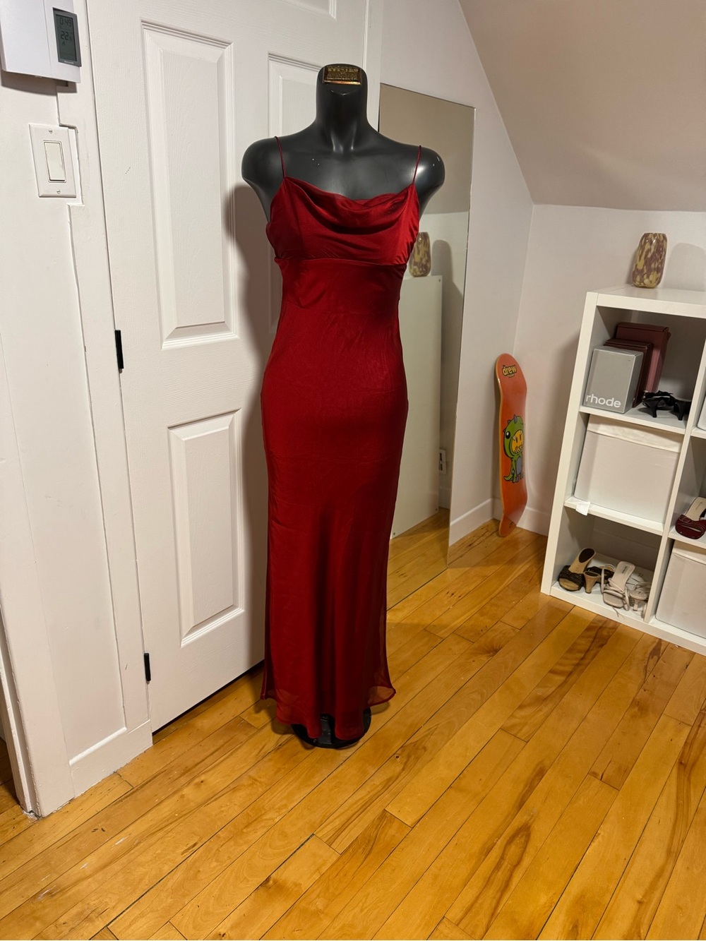 Elegant Red Slip Dress with Cowl Neck